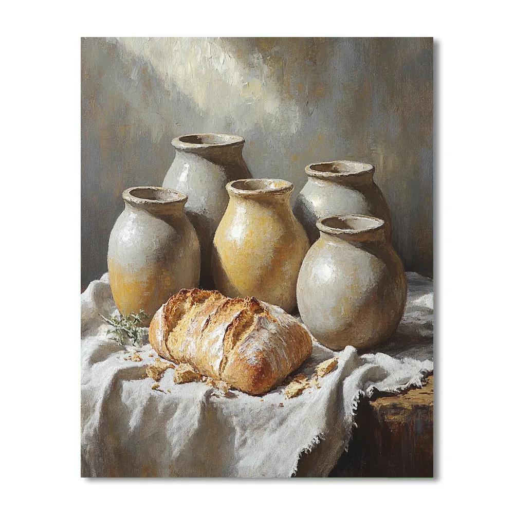 Diego Velázquez Inspired Ceramic Water Jars And Bread Still Life paint by numbers