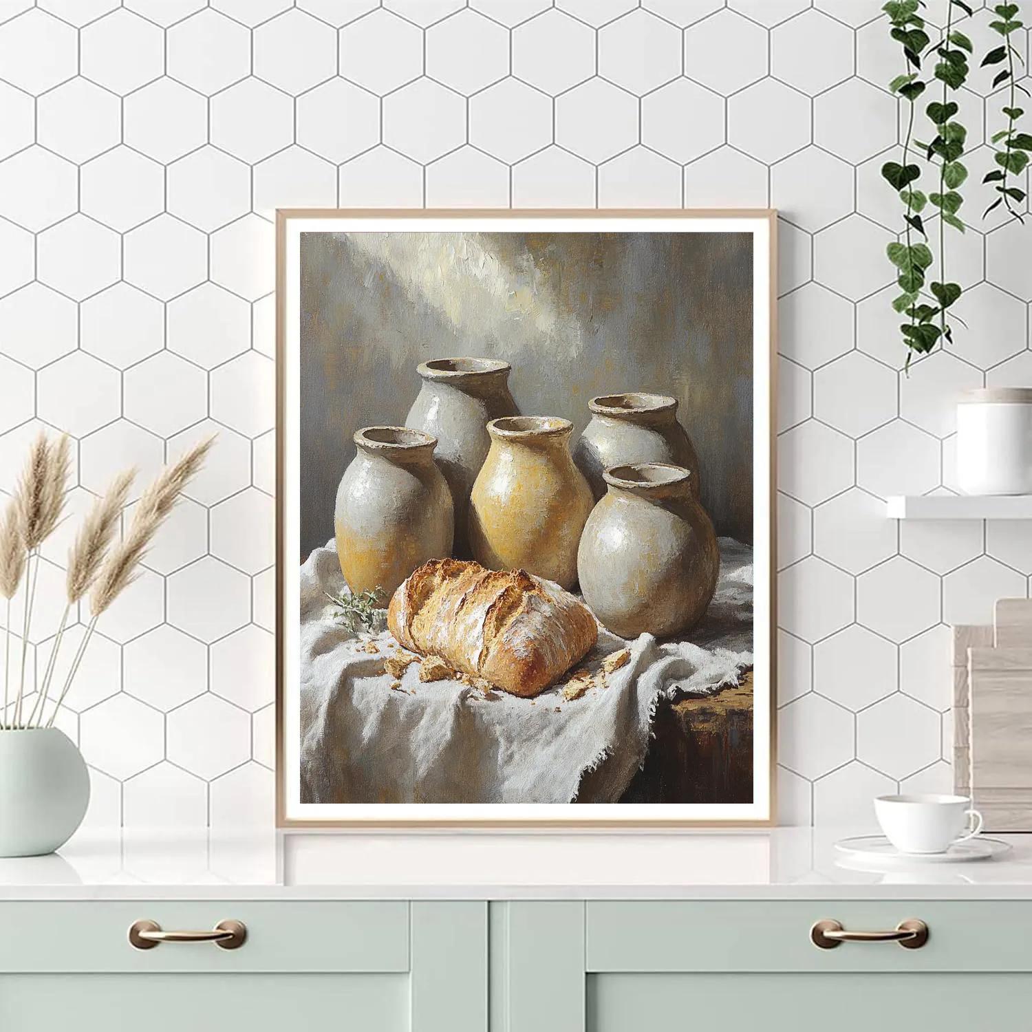 Diego Velázquez Inspired Ceramic Water Jars And Bread Still Life paint by numbers