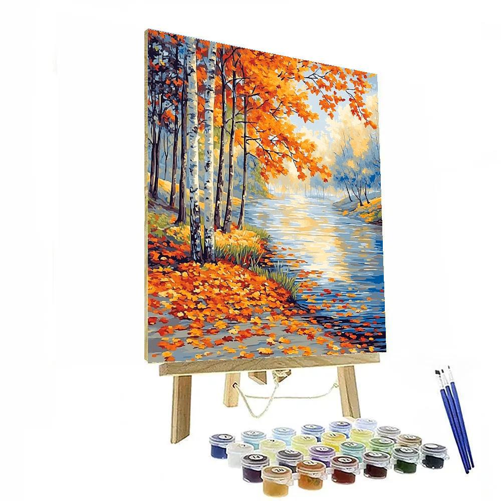 Claude Monet Inspired Autumnal Mist Over Riverbank Numbered painting kits