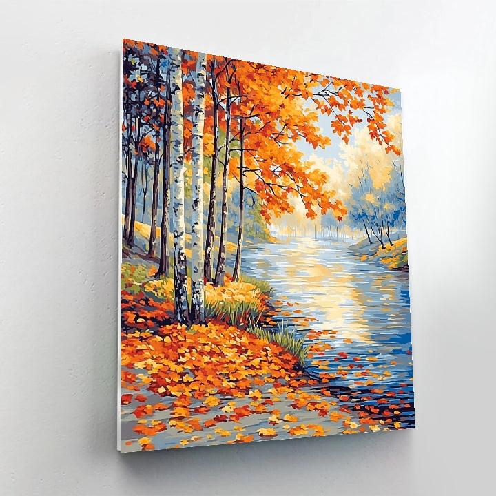 Claude Monet Inspired Autumnal Mist Over Riverbank Numbered painting kits