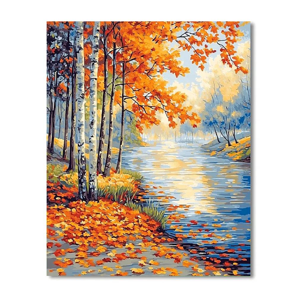 Claude Monet Inspired Autumnal Mist Over Riverbank Numbered painting kits