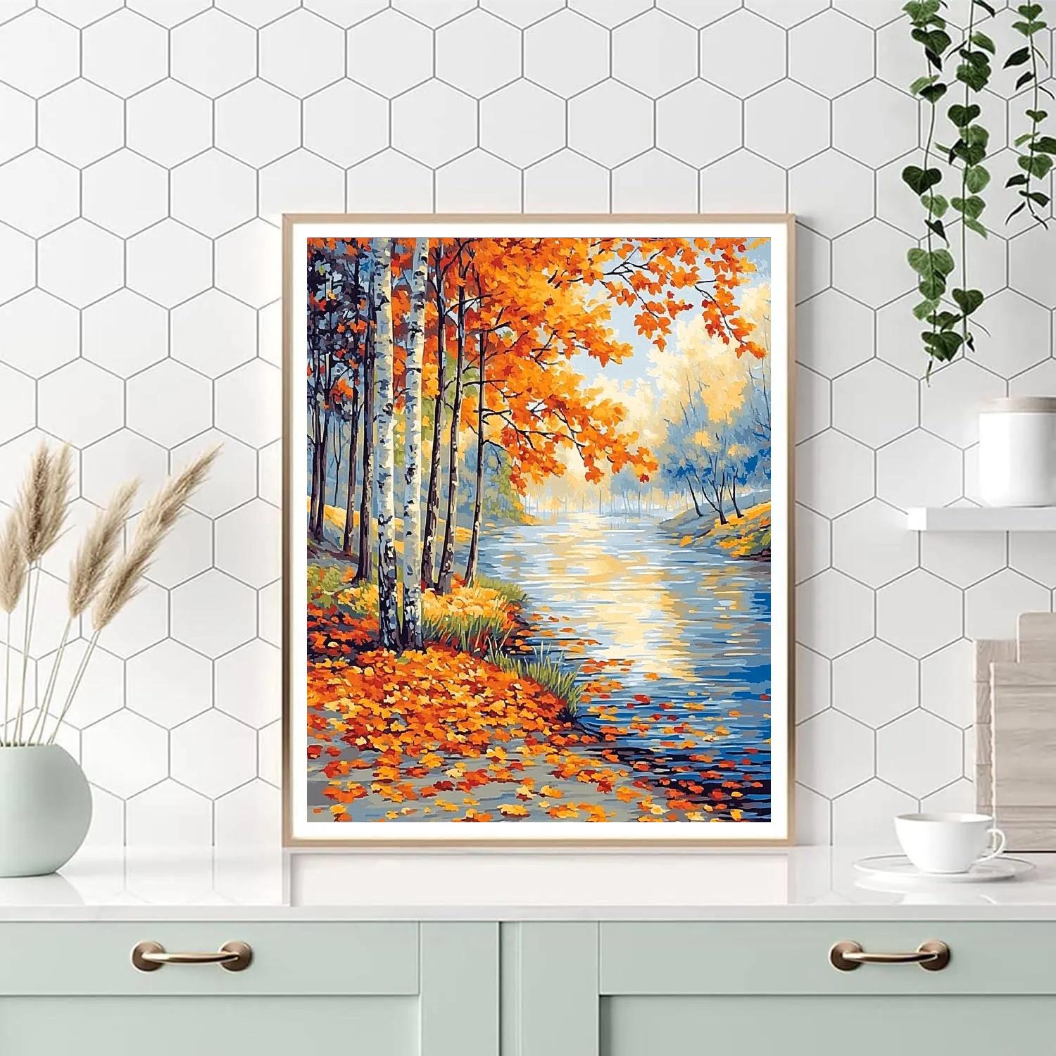 Claude Monet Inspired Autumnal Mist Over Riverbank Numbered painting kits