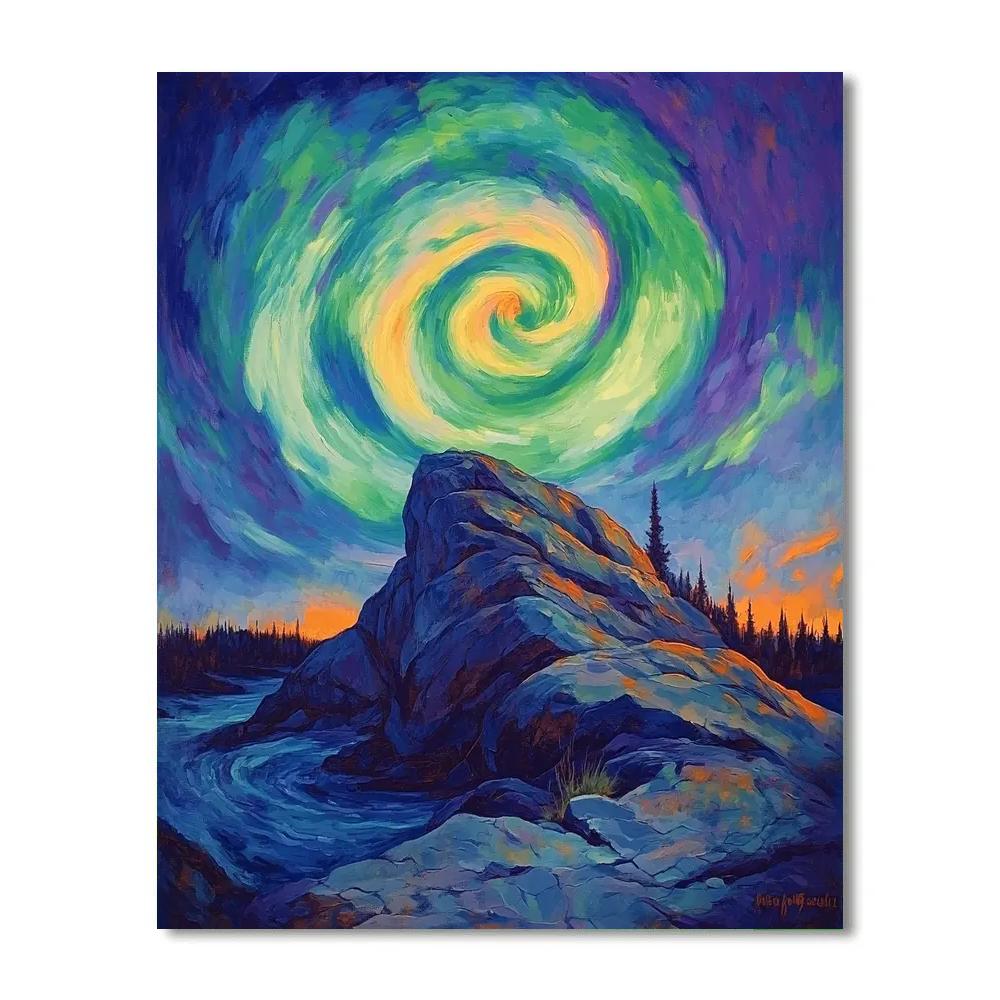 Frederick Varley Inspired Luminous Aurora Over Granite Ridge Number painting