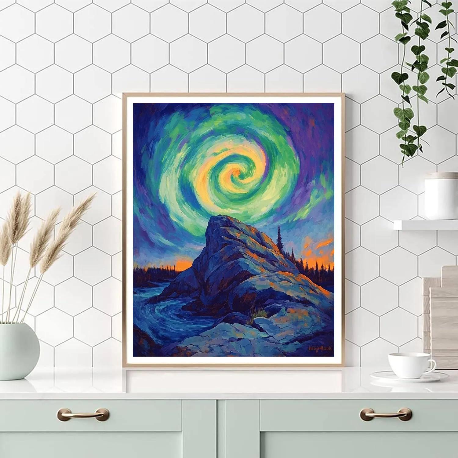 Frederick Varley Inspired Luminous Aurora Over Granite Ridge Number painting