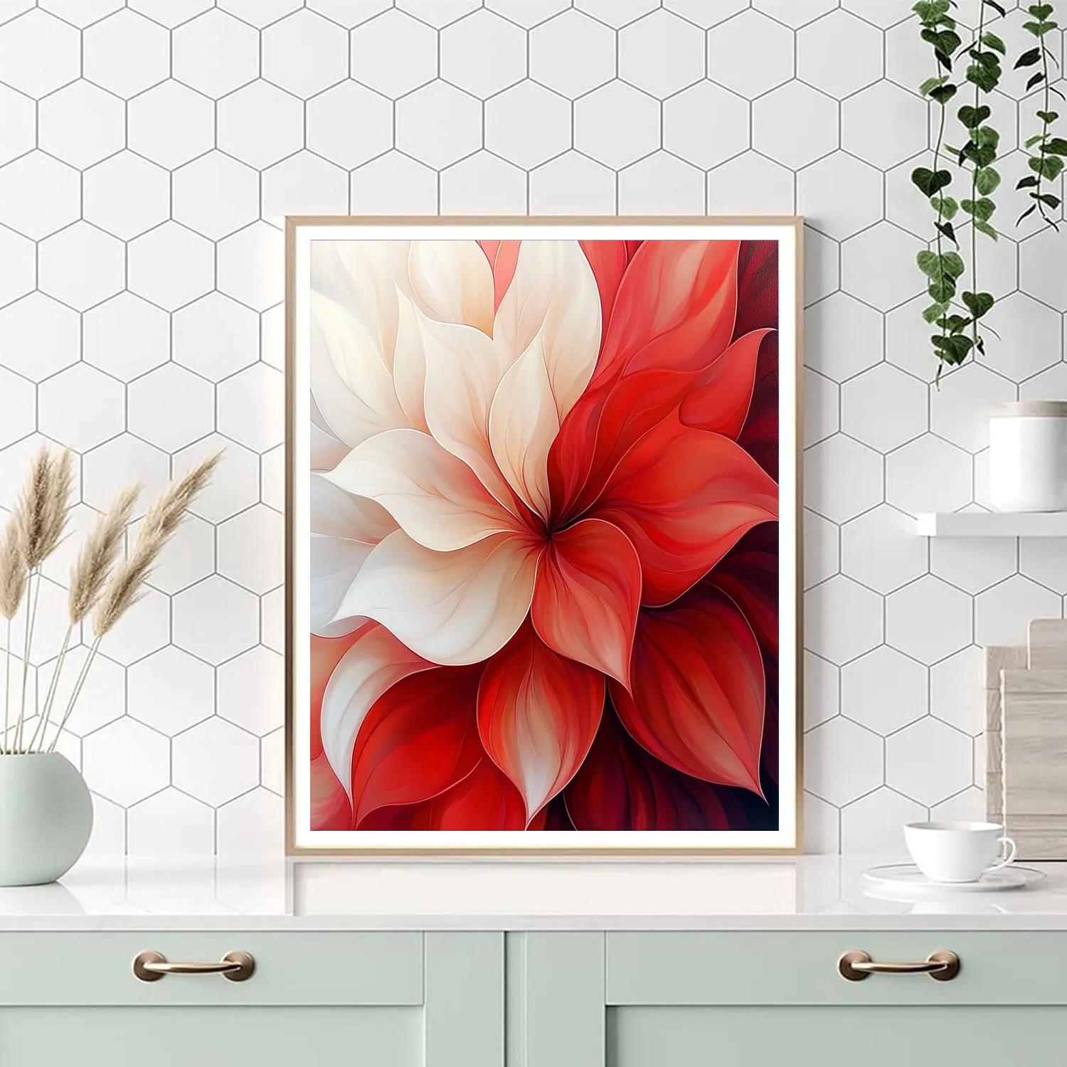 Georgia OKeeffe Inspired Abstract Blossom In Crimson And Ivory painting number kit