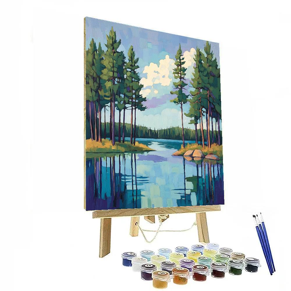 J. E. H. MacDonald Inspired Pines Framing Northern Lake DIY paint by numbers