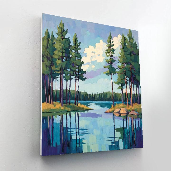 J. E. H. MacDonald Inspired Pines Framing Northern Lake DIY paint by numbers