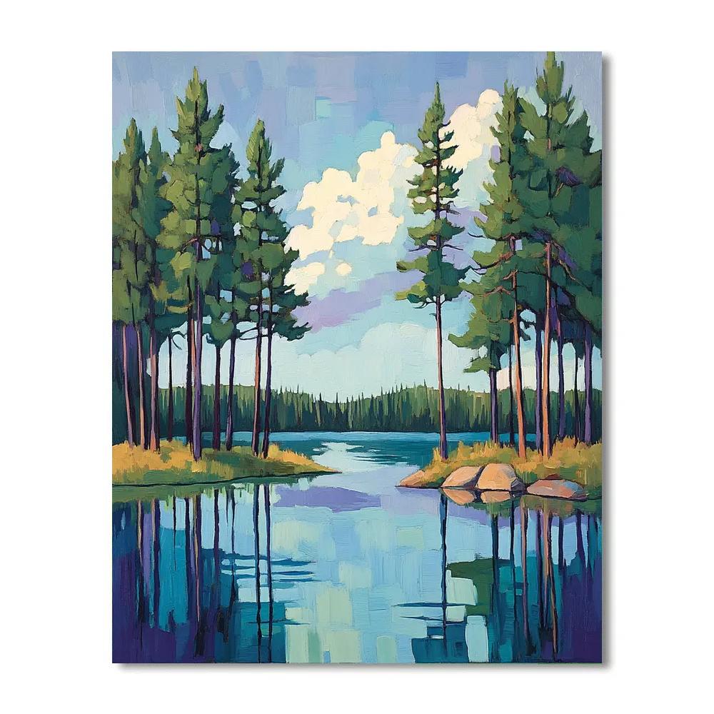 J. E. H. MacDonald Inspired Pines Framing Northern Lake DIY paint by numbers
