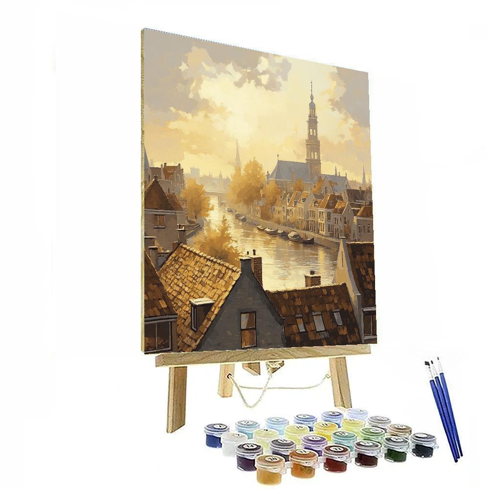 Johannes Vermeer Inspired Delft Rooftops In Golden Light paint by number