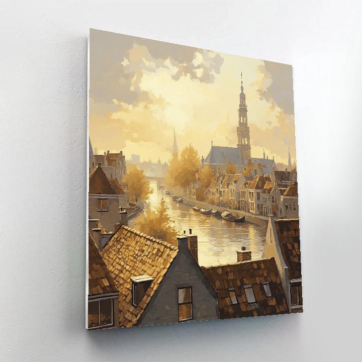 Johannes Vermeer Inspired Delft Rooftops In Golden Light paint by number