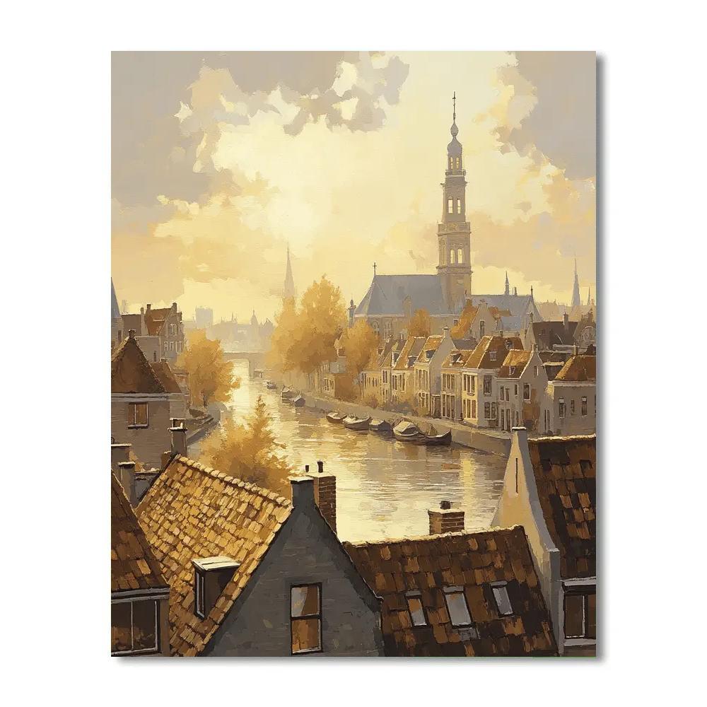 Johannes Vermeer Inspired Delft Rooftops In Golden Light paint by number