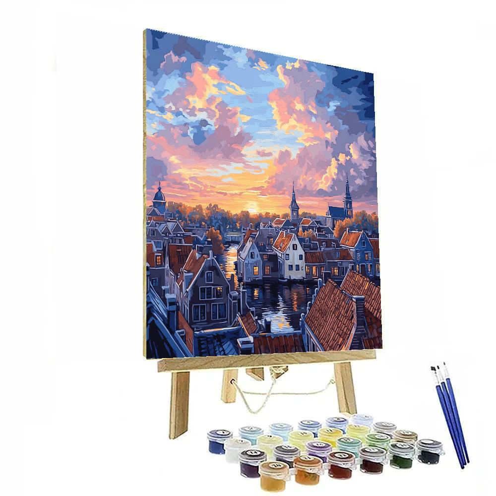 Johannes Vermeer Inspired Delft Rooftops At Sunset Glow Paint by numbers kits