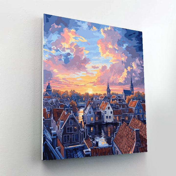 Johannes Vermeer Inspired Delft Rooftops At Sunset Glow Paint by numbers kits