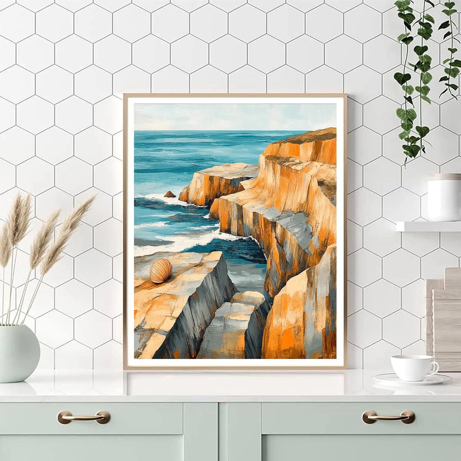 Pablo Picasso Inspired Cubist Ochre Coastline Abstraction paint by numbers