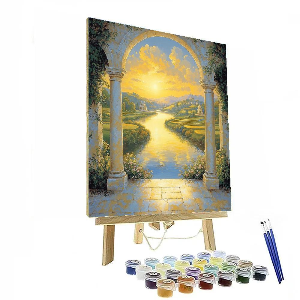 Raphael Inspired Golden Archway Over Serene River painting number kit