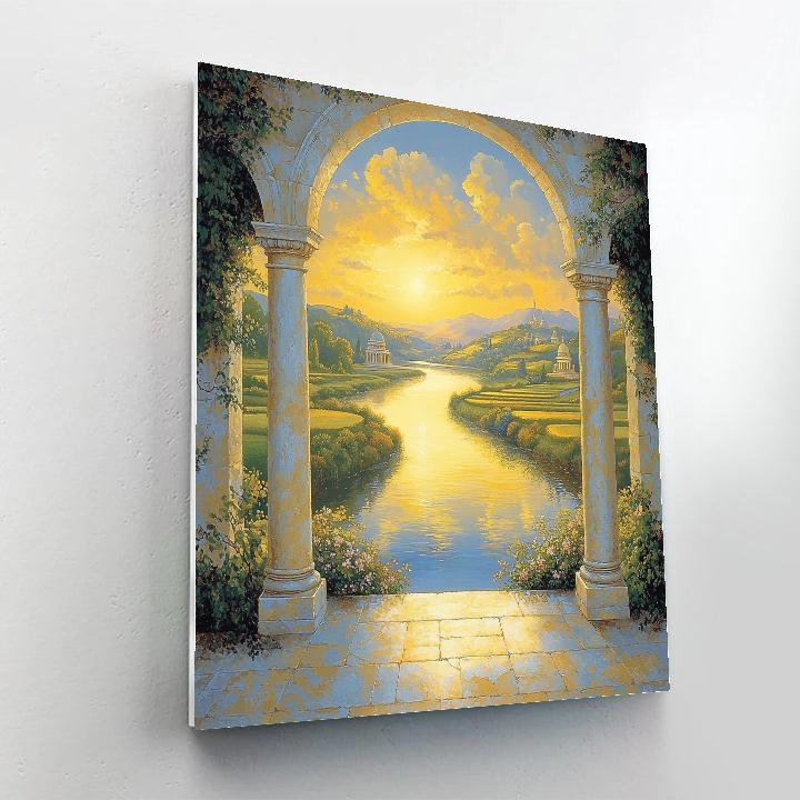 Raphael Inspired Golden Archway Over Serene River painting number kit