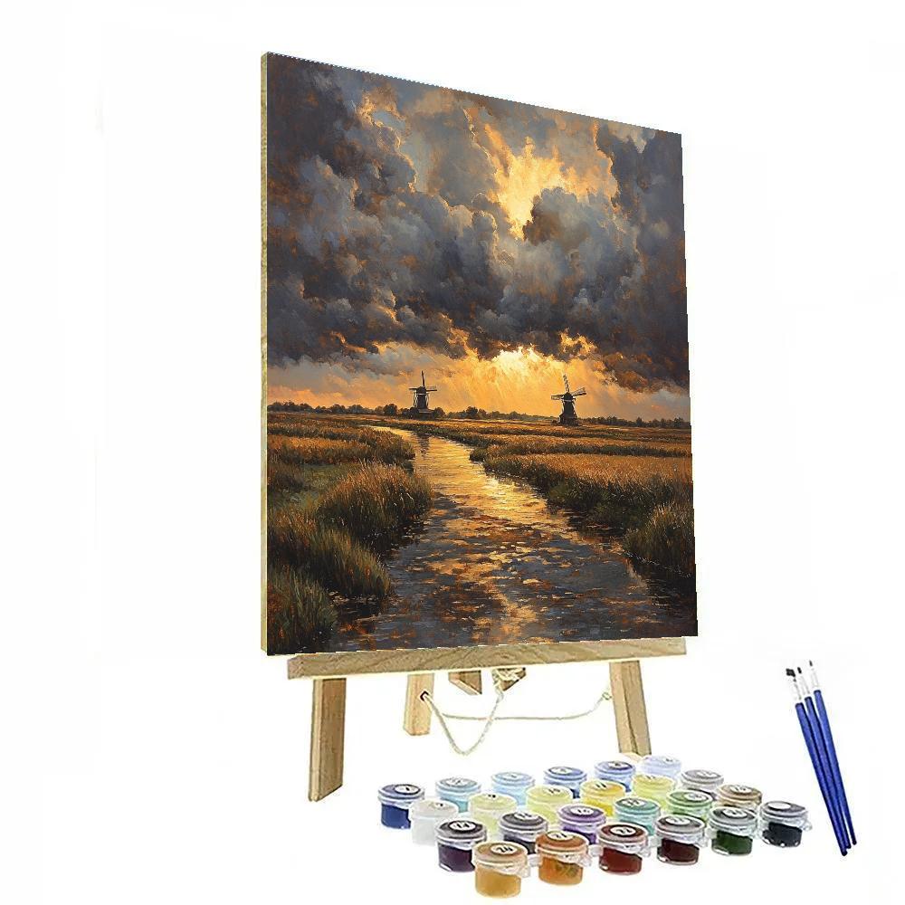 Rembrandt Inspired Storm Clouds Over Dutch Polder Painting by numbers kit