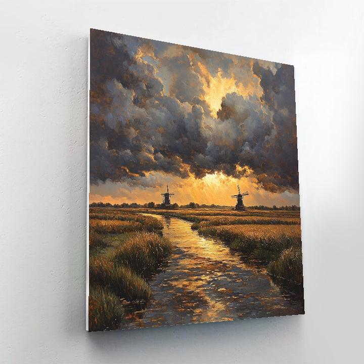 Rembrandt Inspired Storm Clouds Over Dutch Polder Painting by numbers kit