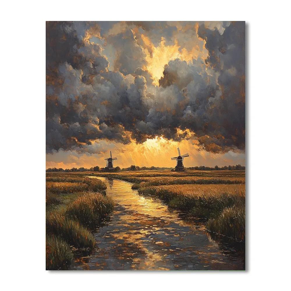 Rembrandt Inspired Storm Clouds Over Dutch Polder Painting by numbers kit