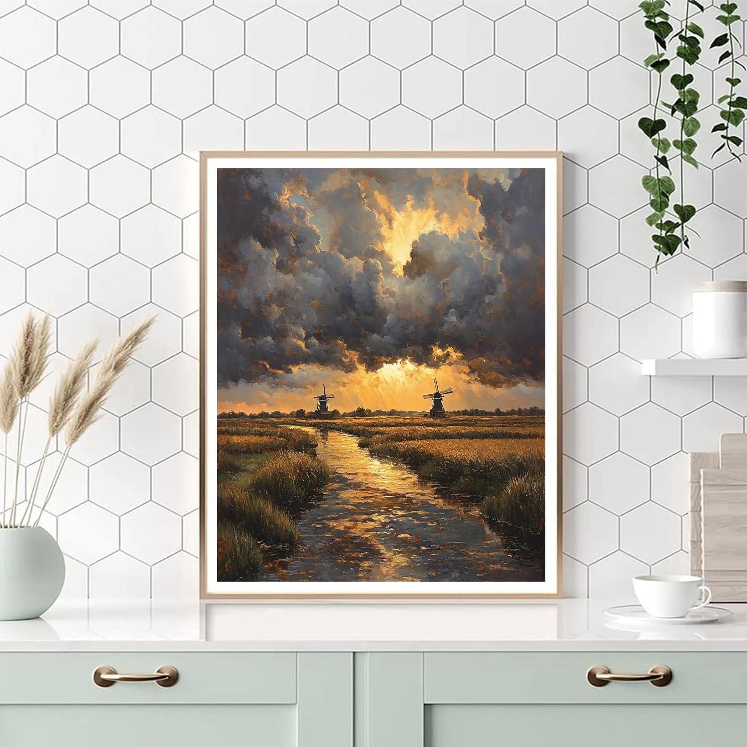Rembrandt Inspired Storm Clouds Over Dutch Polder Painting by numbers kit