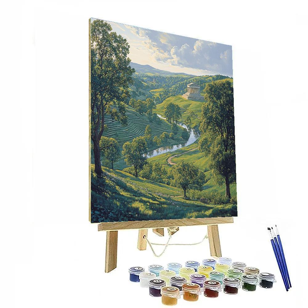 Raphael Inspired Harmonious Hillscape With Distant Temple paint by number