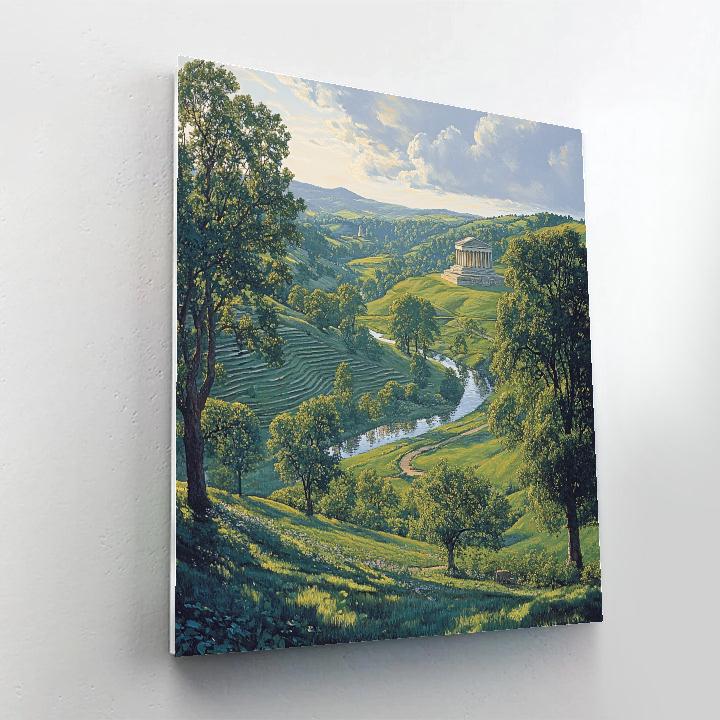 Raphael Inspired Harmonious Hillscape With Distant Temple paint by number
