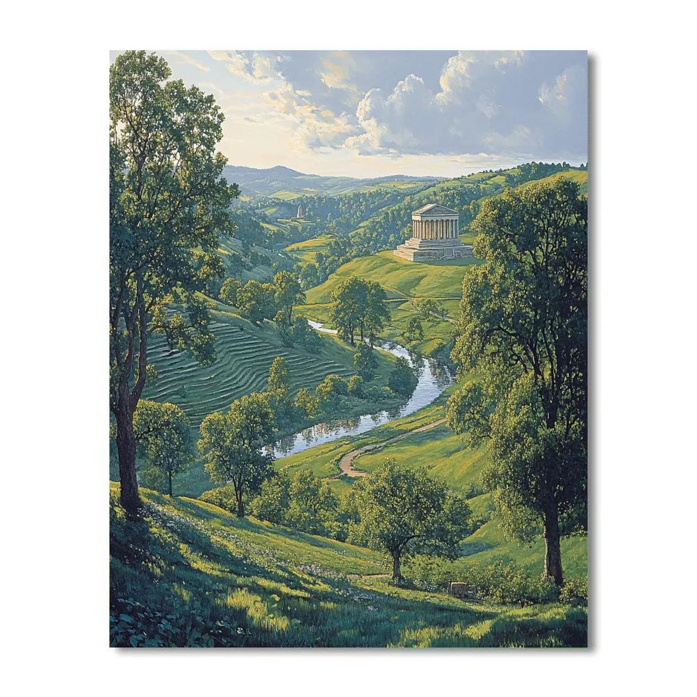 Raphael Inspired Harmonious Hillscape With Distant Temple paint by number
