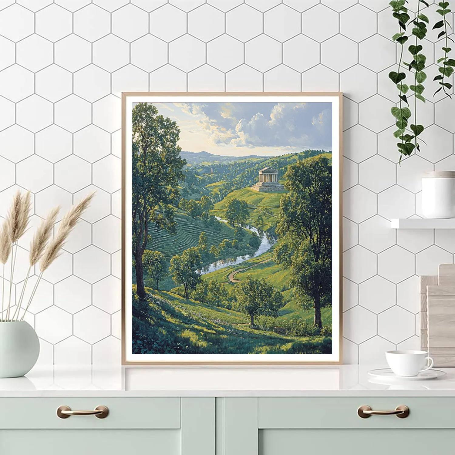 Raphael Inspired Harmonious Hillscape With Distant Temple paint by number