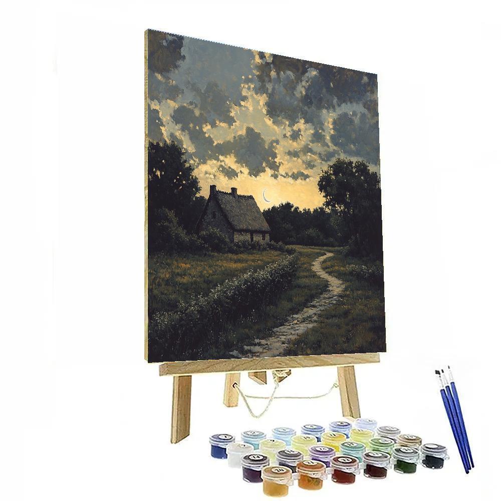 Rembrandt Inspired Twilight Cottage In Shadowy Fields Numbered painting kits