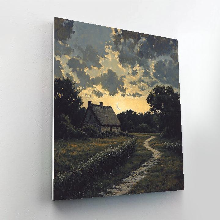 Rembrandt Inspired Twilight Cottage In Shadowy Fields Numbered painting kits