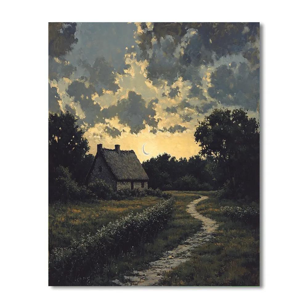 Rembrandt Inspired Twilight Cottage In Shadowy Fields Numbered painting kits