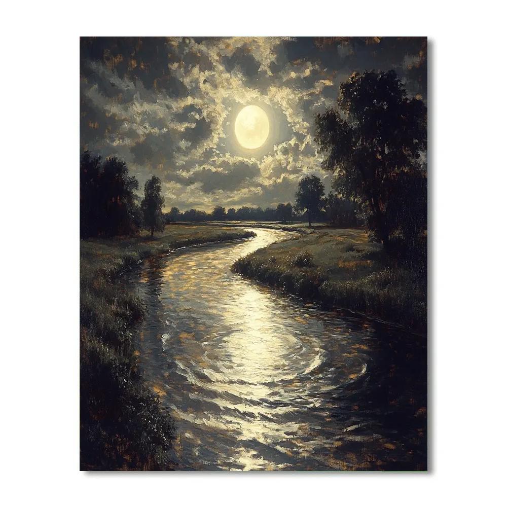 Rembrandt Inspired Moonlit River Bend Numbered painting kits