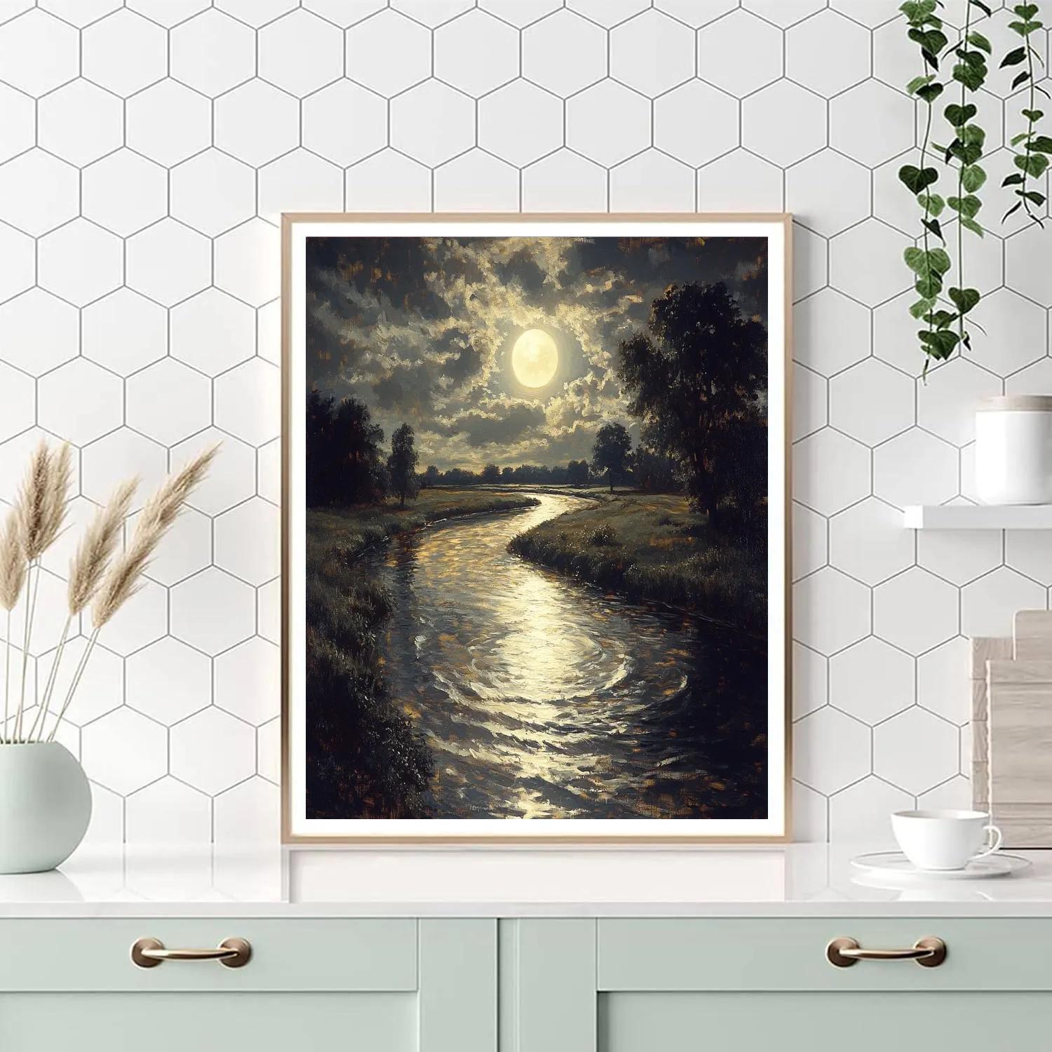 Rembrandt Inspired Moonlit River Bend Numbered painting kits