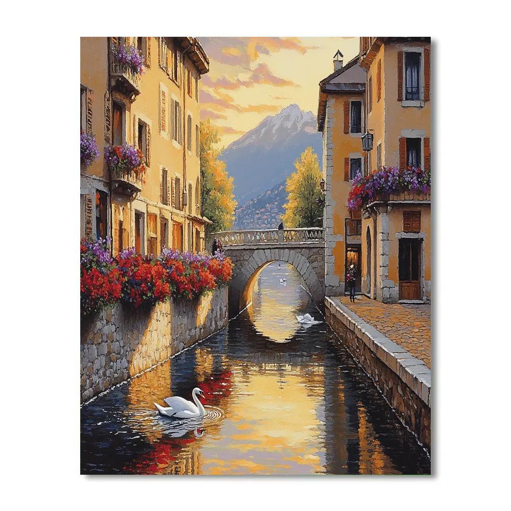 Canal Reflections Of Annecy Old Town France paint by color