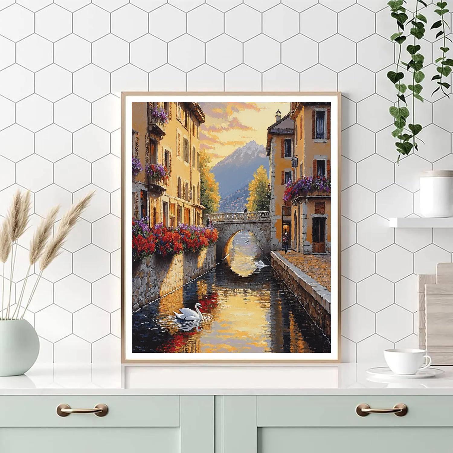 Canal Reflections Of Annecy Old Town France paint by color