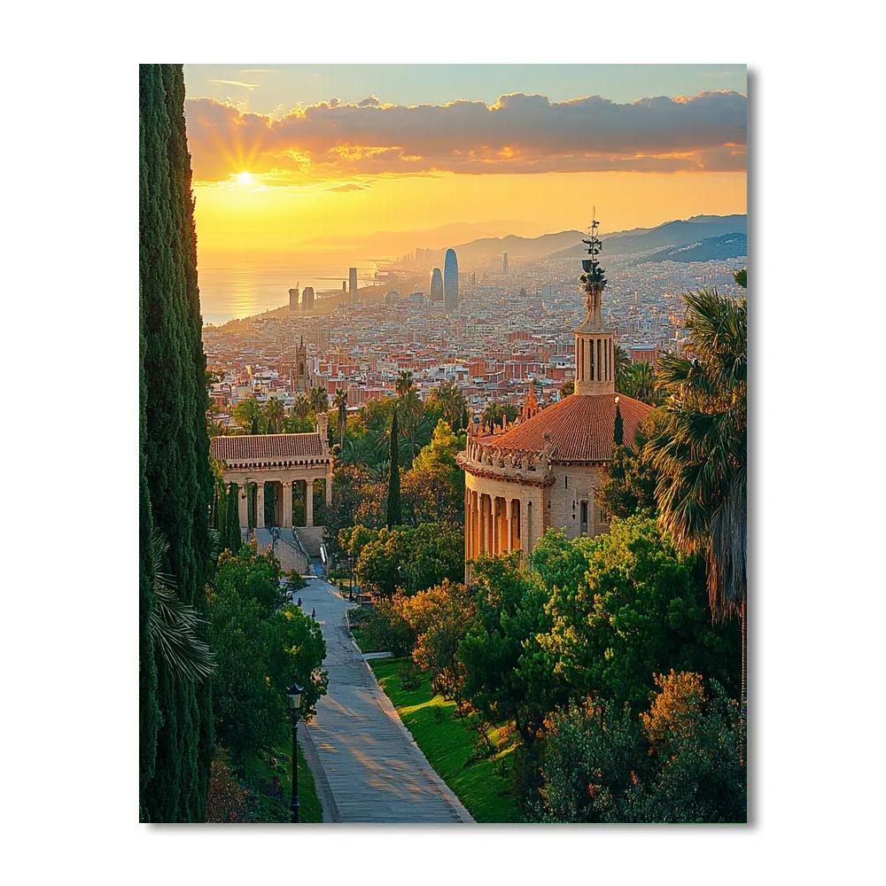 Cityscape From Montjuic Hill Overlooking Barcelona Spain DIY paint by numbers