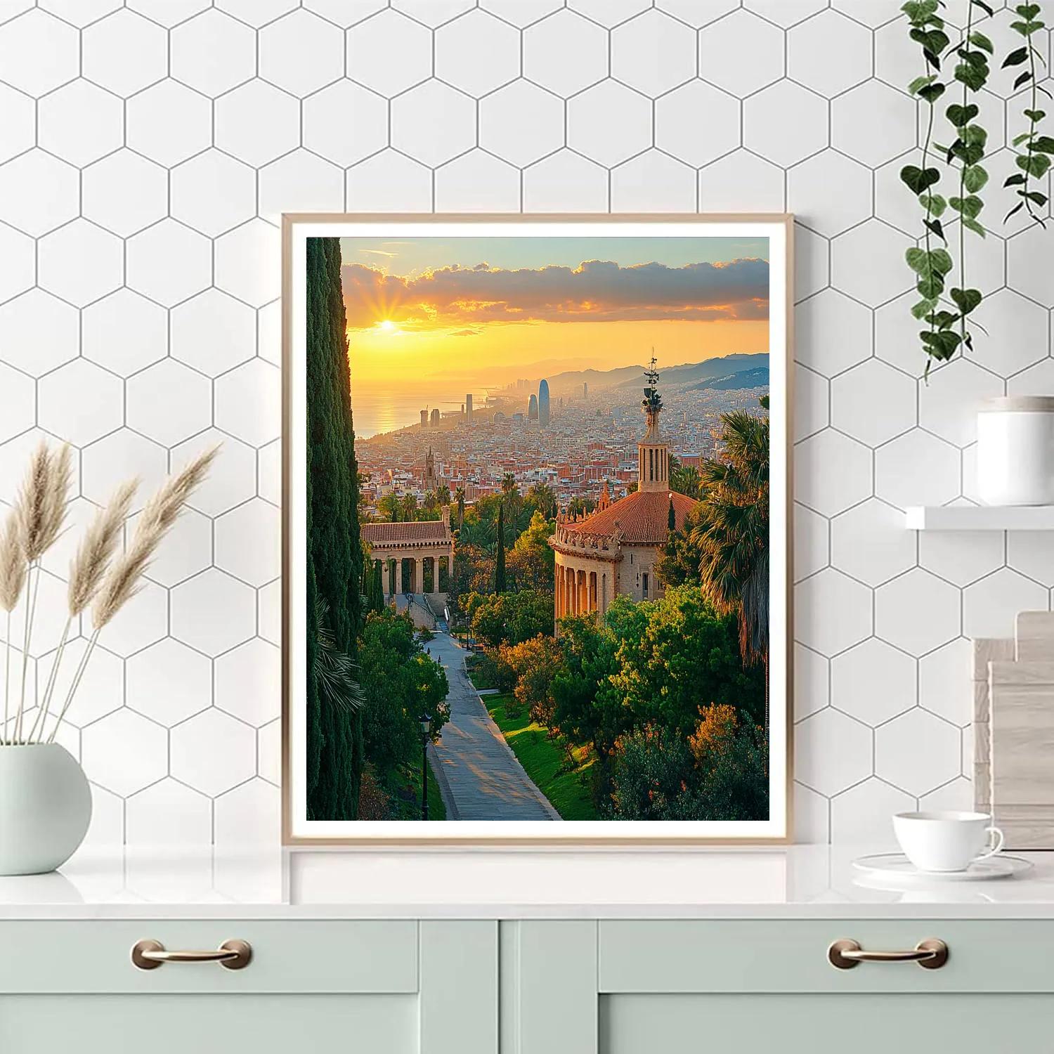 Cityscape From Montjuic Hill Overlooking Barcelona Spain DIY paint by numbers