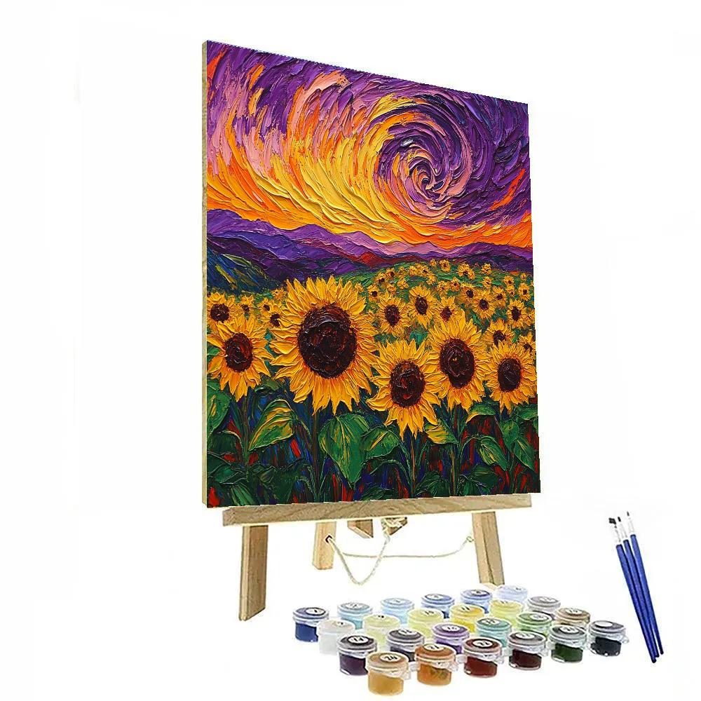Van Gogh Inspired Sunflower Field At Dusk Paint by numbers art