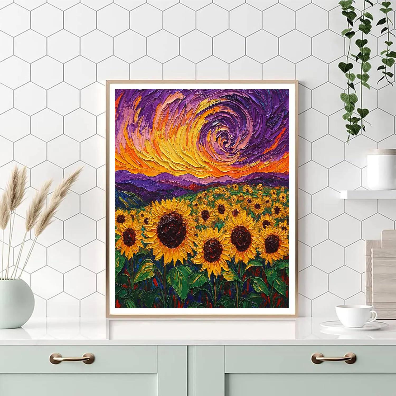 Van Gogh Inspired Sunflower Field At Dusk Paint by numbers art