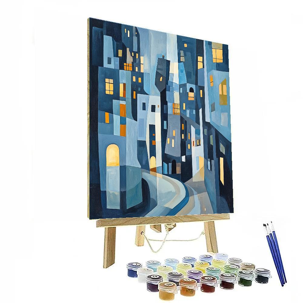Picasso Inspired Cubist Cityscape At Night DIY paint by numbers