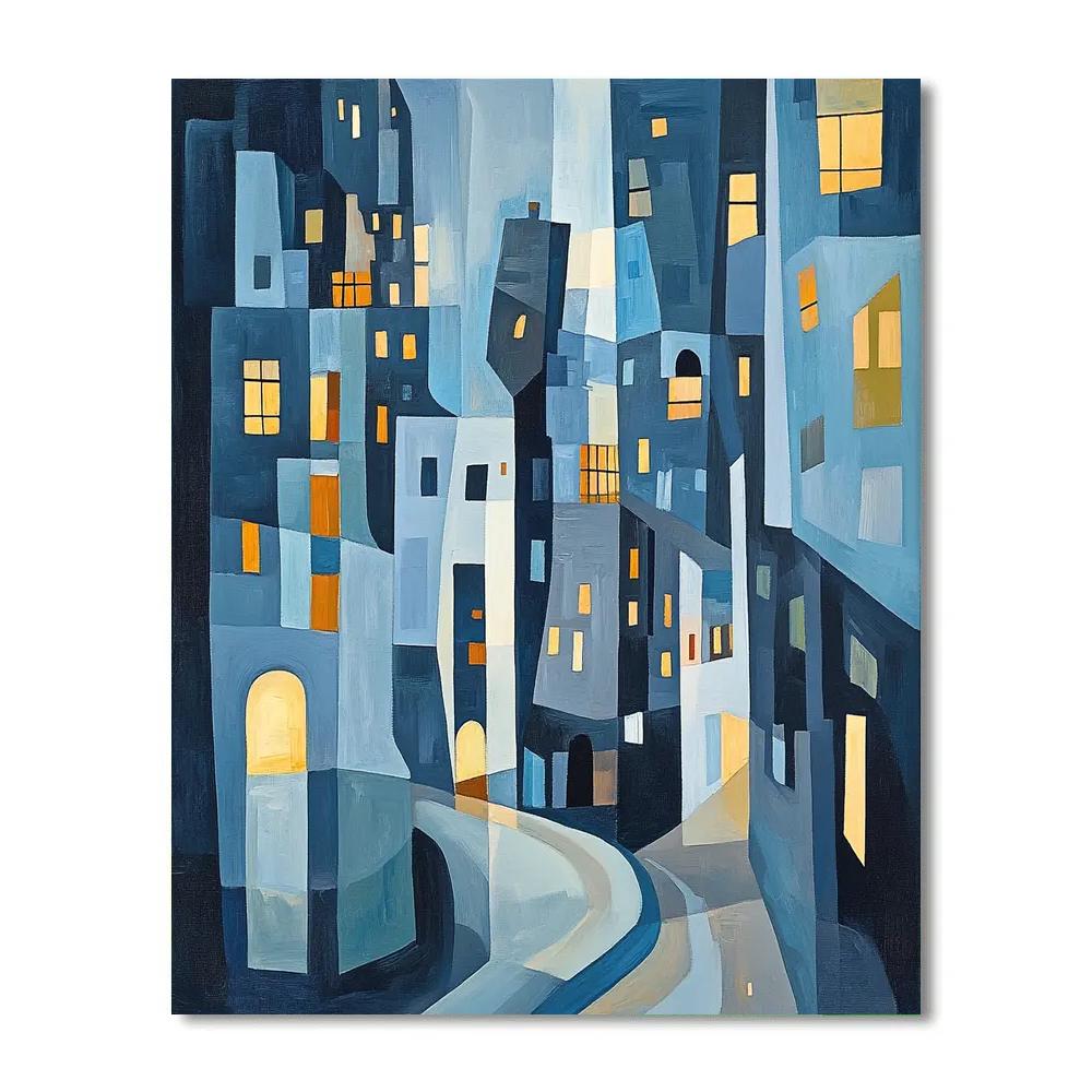 Picasso Inspired Cubist Cityscape At Night DIY paint by numbers