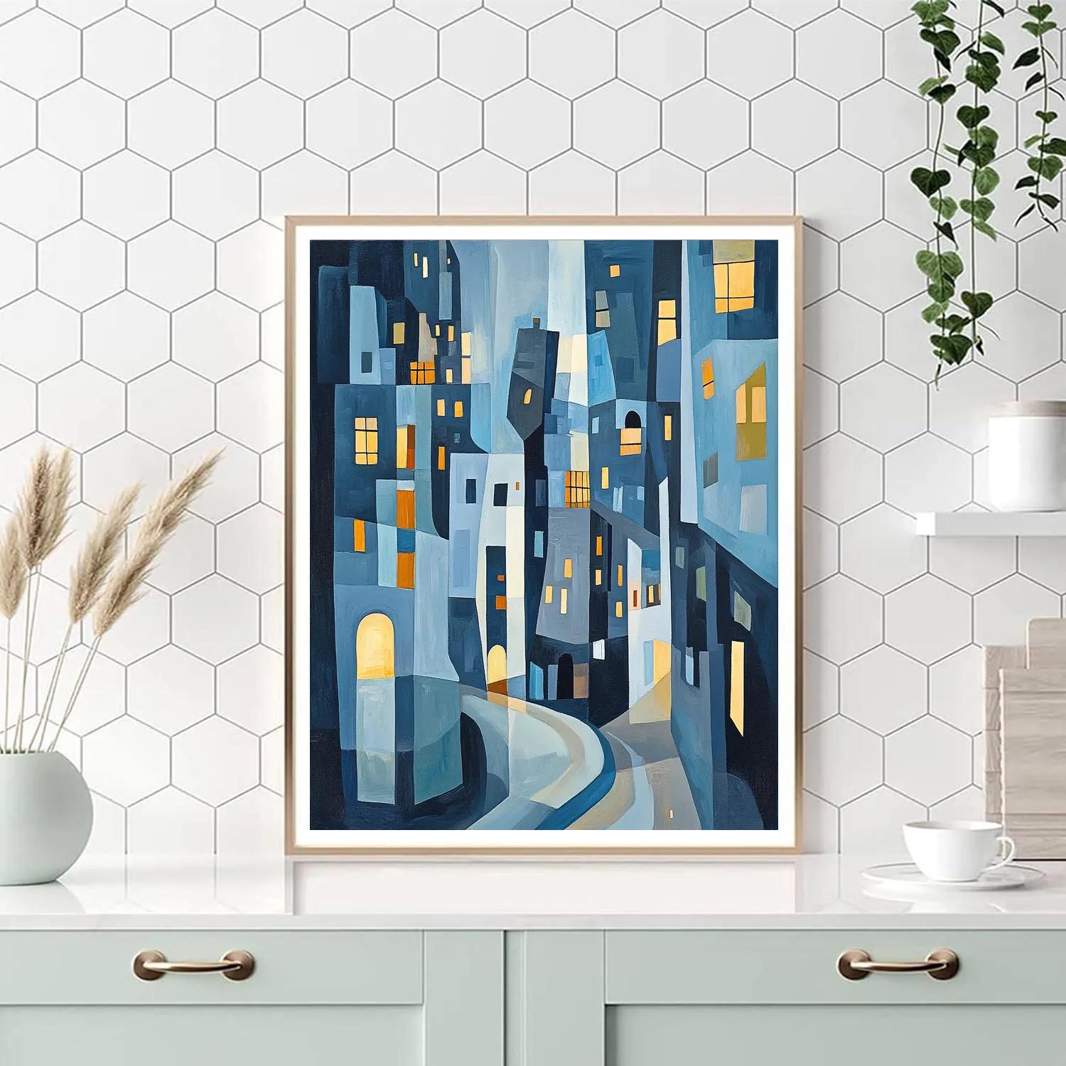 Picasso Inspired Cubist Cityscape At Night DIY paint by numbers