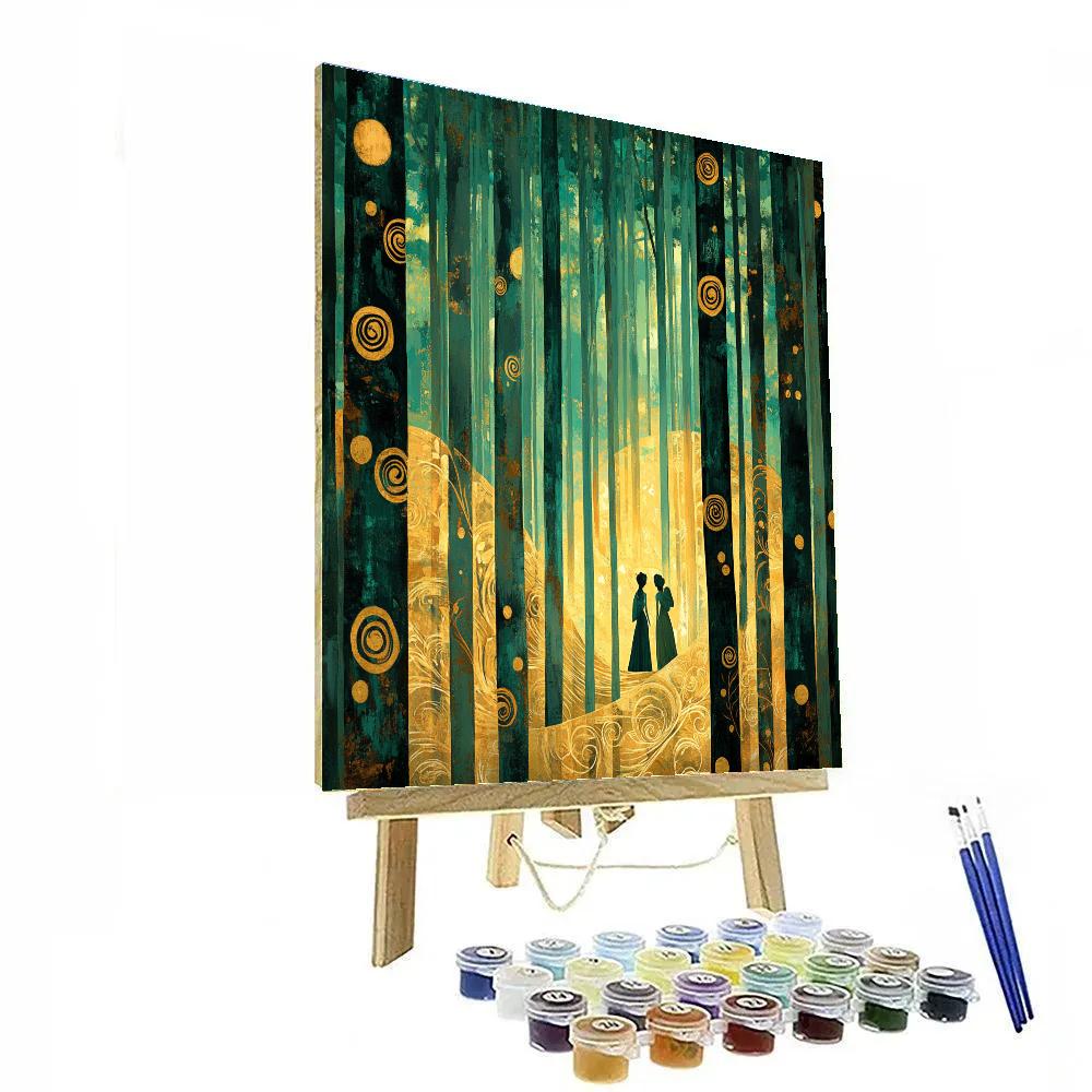 Gustav Klimt Inspired Golden Mythological Forest paint by color
