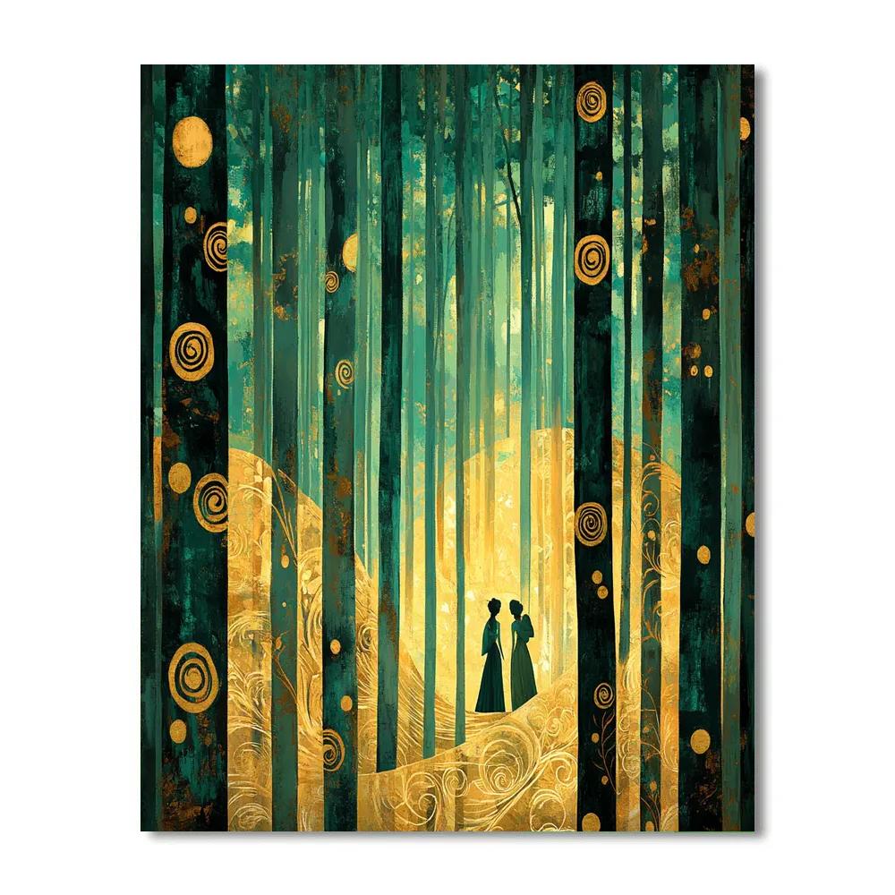 Gustav Klimt Inspired Golden Mythological Forest paint by color