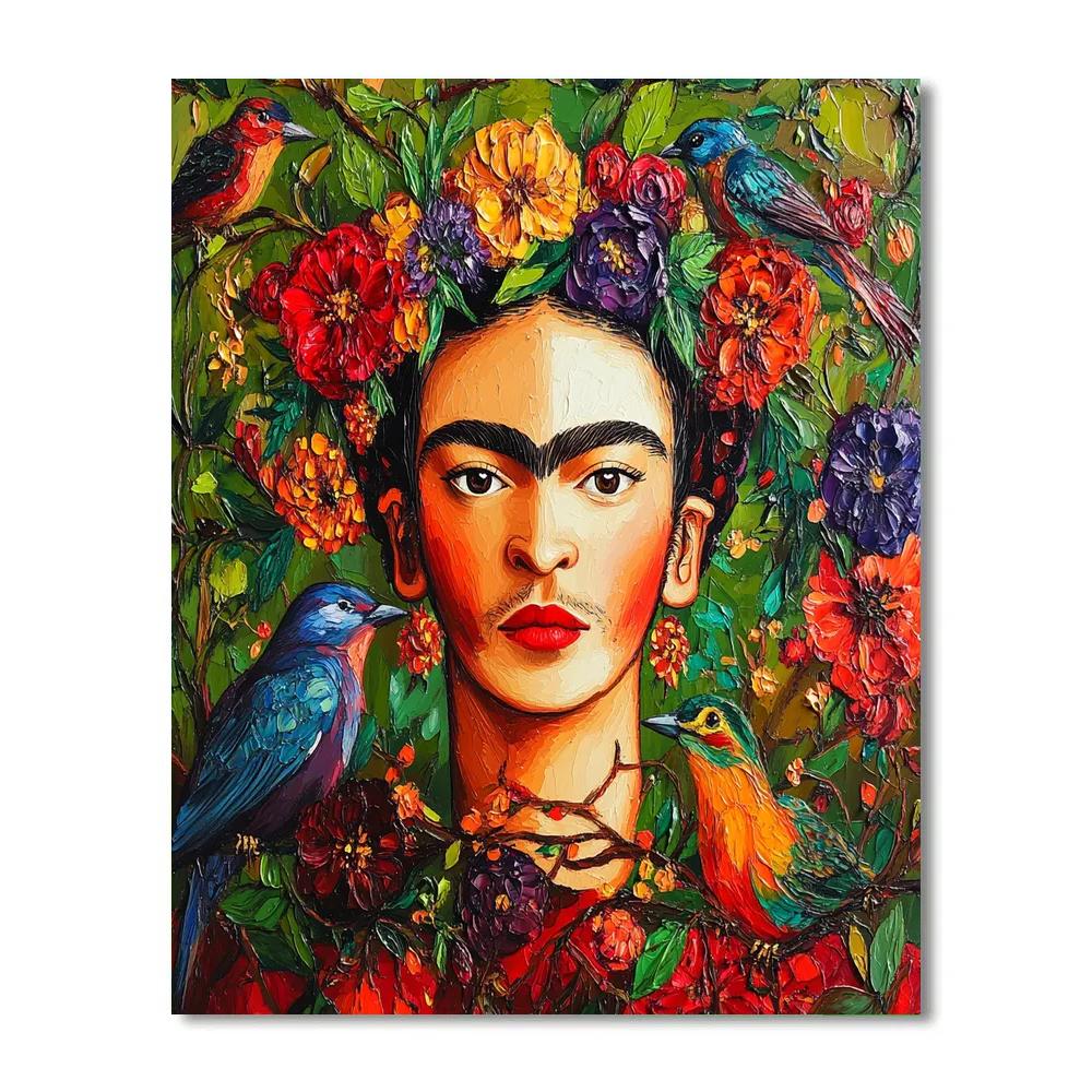 Frida Kahlo Inspired Floral Self-Portrait With Birds Paint by numbers art