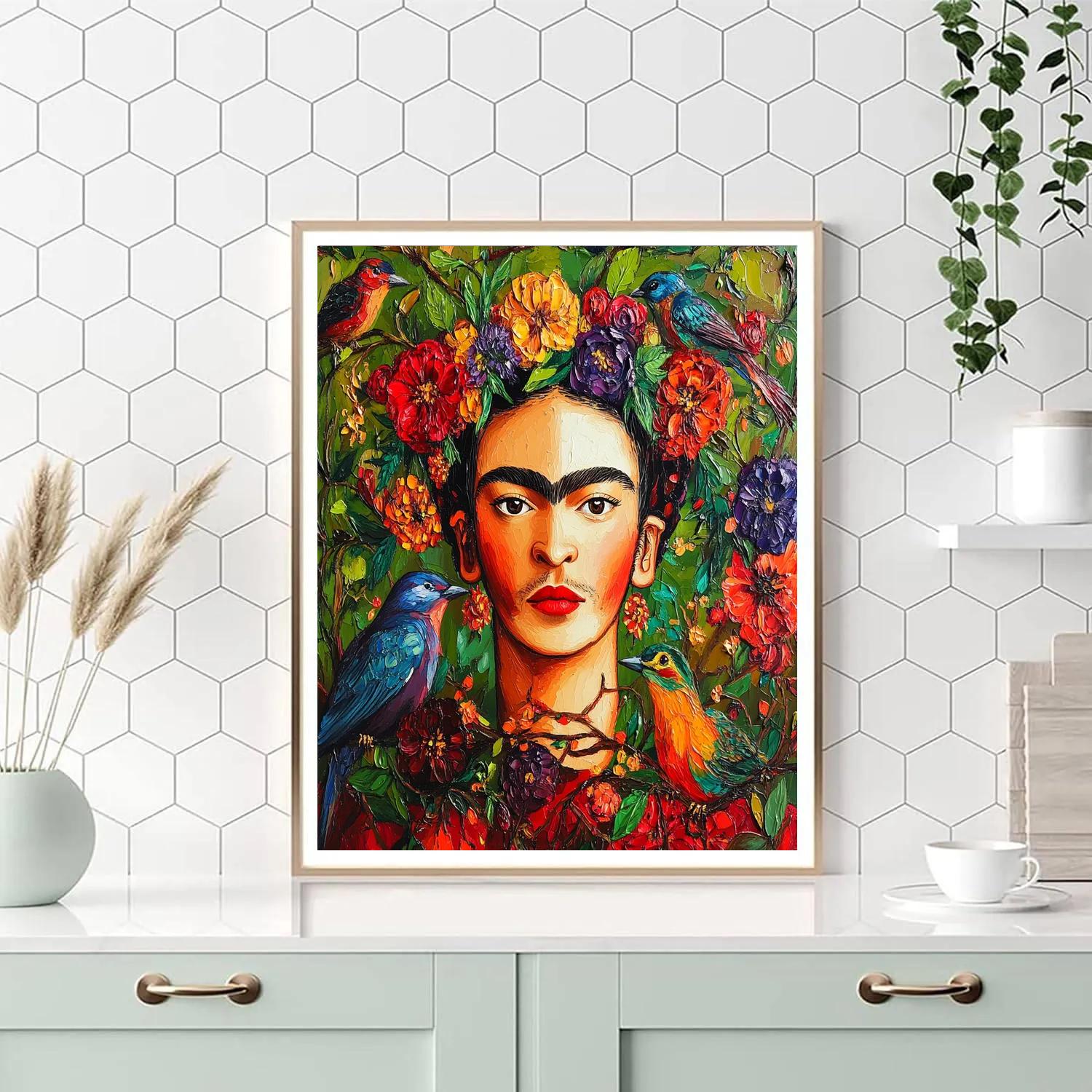 Frida Kahlo Inspired Floral Self-Portrait With Birds Paint by numbers art