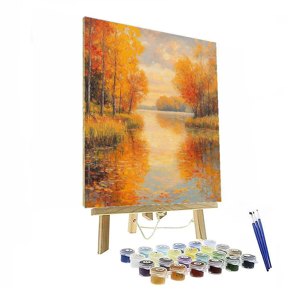 Claude Monet Inspired Autumn Lakeside Reflection Paint by numbers art