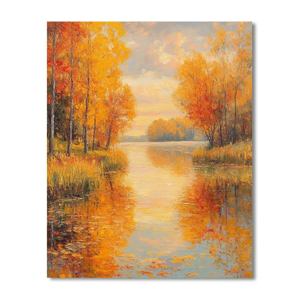 Claude Monet Inspired Autumn Lakeside Reflection Paint by numbers art