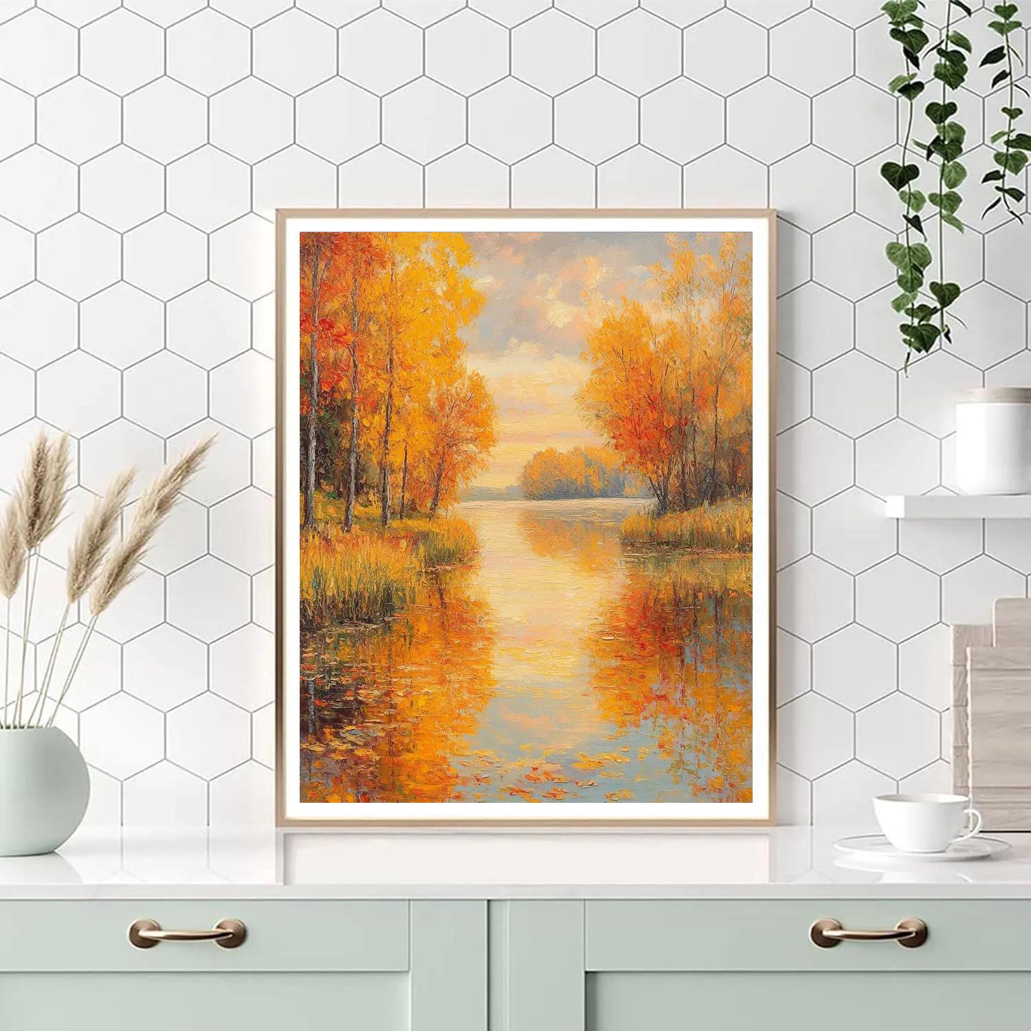 Claude Monet Inspired Autumn Lakeside Reflection Paint by numbers art