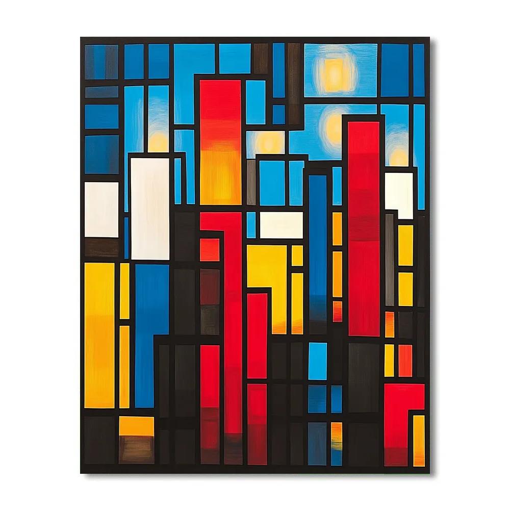 Mondrian Inspired Citylights Grid paint by numbers